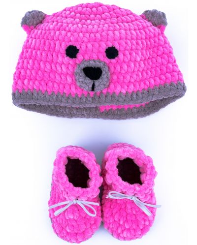 Set Softy - Palarie si pantofi de urs, roz, 0-6 luni - 1