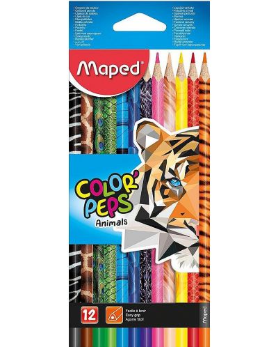 Set creioane colorate Maped Color Peps - Animals, 12 culori - 1