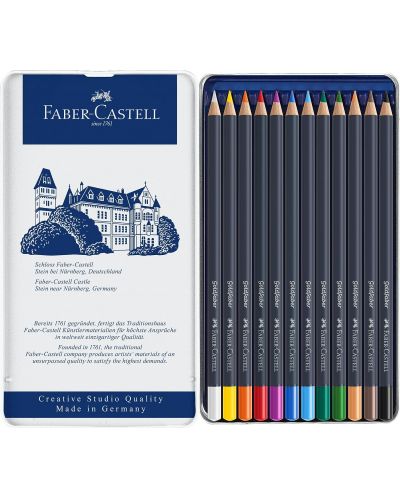 Set de creioane colorate Faber-Castell Goldfaber - 12 culori, într-o cutie metalică - 2