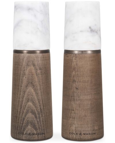 Cole & Mason set moară de sare și piper - Marmură, 18,5 x 6 cm, lemn și marmură albă - 1