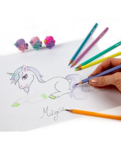 Set de creioane colorate Kidea - Unicorn, cu gumă de șters - 3