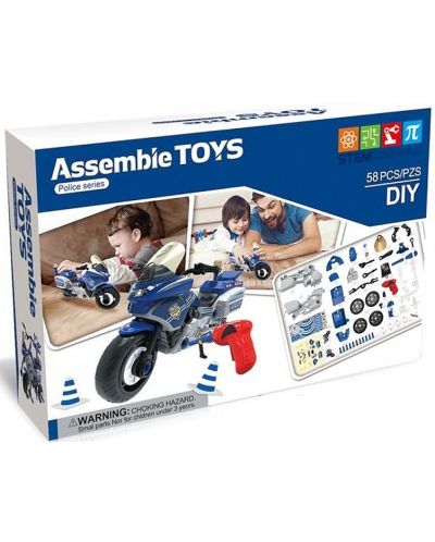 Constructor Raya Toys - Motocicletă de poliție cu lumini și sunete, 58 de piese - 2