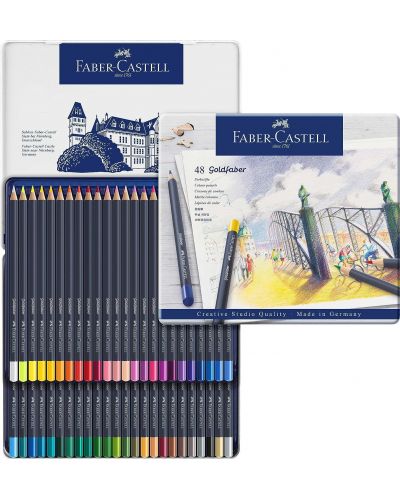 Set de creioane colorate Faber-Castell Goldfaber - 48 culori, într-o cutie metalică - 3