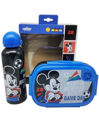 Set sticlă și cutie de mâncare Disney - Mickey Mouse, albastru - 1