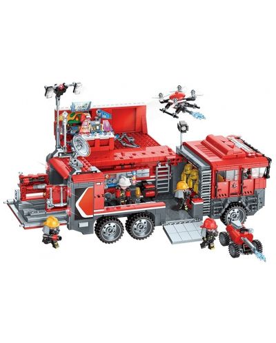 Set de construcții Qman - Brigada de pompieri de urgență, 1431 piese - 2