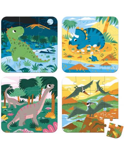 Set de puzzle-uri intr-o valiza Janod - Dinozauri, 4 buc  - 2