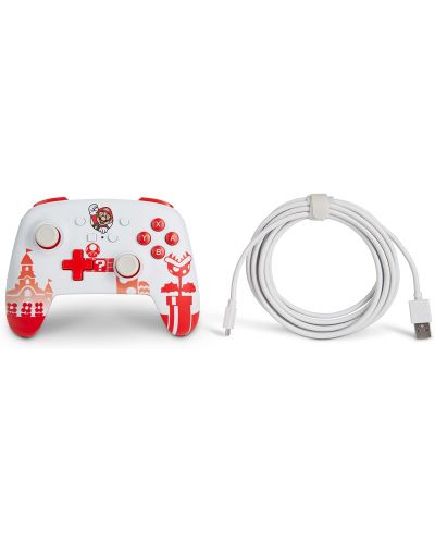 Controller PowerA - Enhanced, cu fir, pentru Nintendo Switch, Mario Red/White - 6