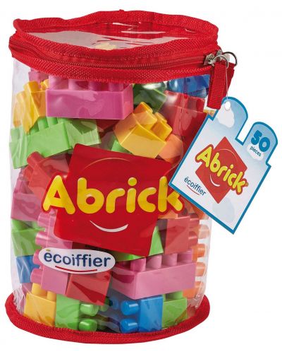 Set de constructie Ecoiffier Abrick - Caramizi in punga rosie, 50 piese - 1