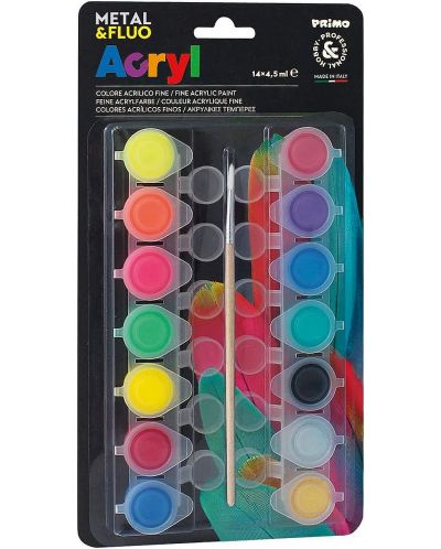 Set de vopsele acrilice Primo H&P - 14 culori x 4,5 ml, cu pensulă - 1