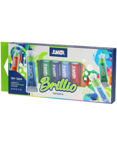 Set de vopsele tempera Junior - Brillio, 10 culori х 12 ml - 1