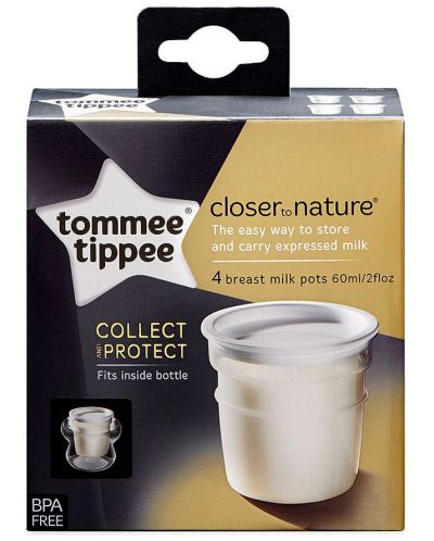 Set recipiente stocare lapte matern Tommee Tippee - Closer to Nature, 60 ml, 4 buc, - 1