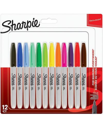 Set markere permanente Sharpie - F, 12 culori - 1