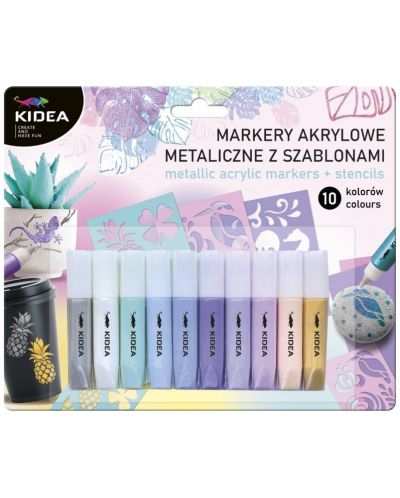 Set de markere Kidea Crayon Markers - Acrilic, 10 culori, cu șabloane  - 1