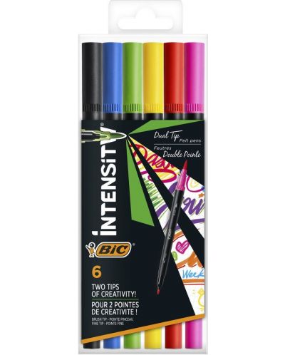 Set de stilouri cu vârf dublu BIC Intensity - 6 culori intense - 1