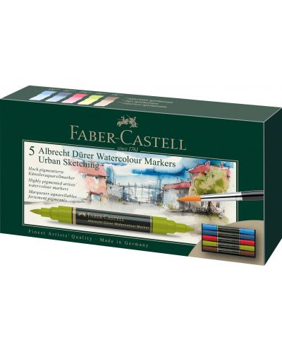 Set de markere acuarelabile Faber-Castell Albrech Dürer - Urban Sketching, 5 culori - 1