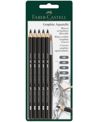 Set de creioane pentru acuarelă Faber-Castell Graphite Aquarelle - cu pensulă, 5 bucăți - 1