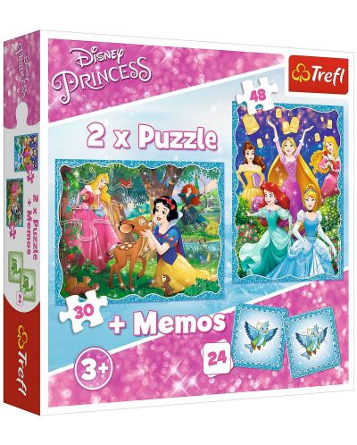 Set puzzle si joc memo Trefl 2 in 1 - Printesele Disney, Lumea minunata - 1