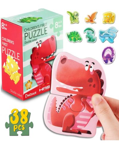 HAS - Set de puzzle cu dinozauri pentru copii, 8 tipuri - 1