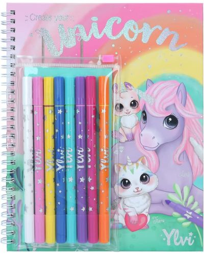 Depesche Top Model Ylvi - Set de cărți de colorat Unicorn cu pixuri cu vârf de pâslă - 1