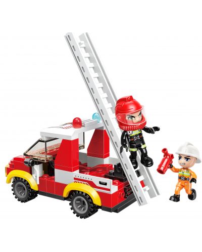 Set constructie Qman Mine City - Camion de pompieri cu scara - 2