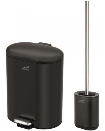 Set coș de toaletă și periuță Inter Ceramic - 8355B, 6 L, negru mat - 1