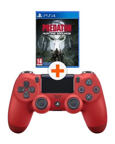 Controller - DualShock 4 - Magma Red, v2 + Predator: Hunting Grounds (PS4) - 1