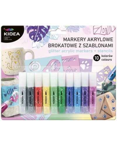 Kidea Shiny Markers Set - Acrilic, 10 culori, cu șabloane  - 1