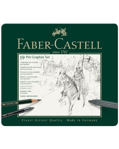 Set de creioane Faber-Castell Pitt Graphite - 19 bucăți, în cutie metalică	 - 1
