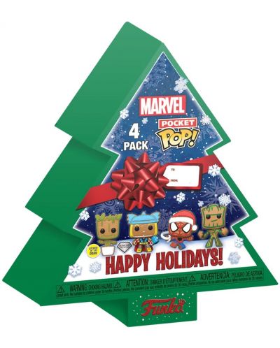 Set brelocuri Funko Pocket POP! Marvel: Marvel - Happy Holidays Tree Box (Glows in the Dark) (Diamond Collection) - 1