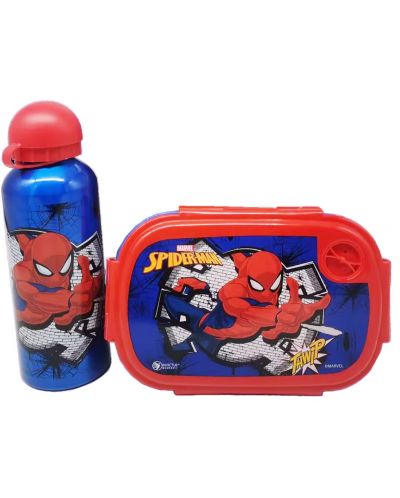 Set sticlă și cutie de mâncare Disney - Spider-Man, albastru - 2