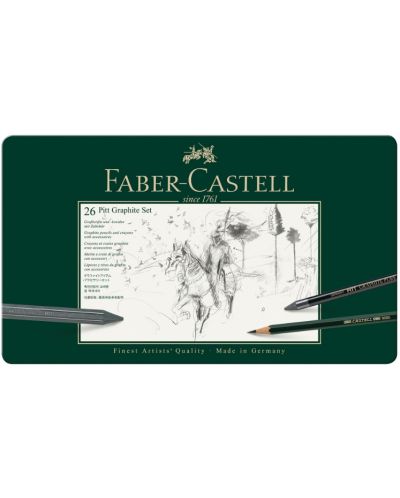 Set de creioane Faber-Castell Pitt Graphite - 26 bucăți, în cutie metalică - 1