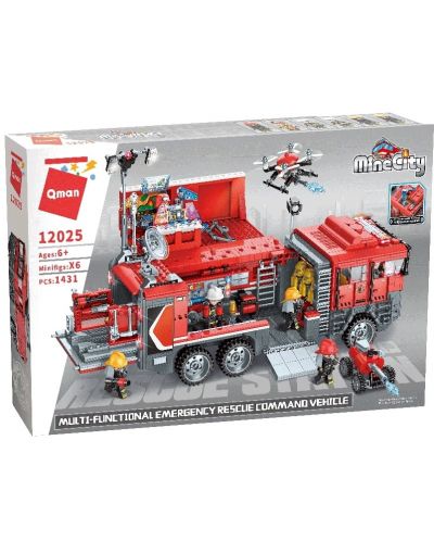 Set de construcții Qman - Brigada de pompieri de urgență, 1431 piese - 1