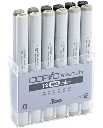 Too Copic Sketch Marker Set - tonuri calde de gri, 12 culori - 1