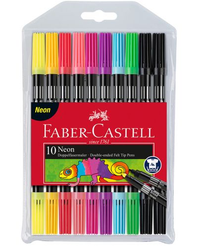 Set carioci cu doua capete Faber-Castell - 10 culori, neon - 1