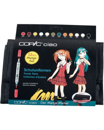 Set markere cu penar Copic Ciao - Trendy Teens Manga Case, 12 culori - 1