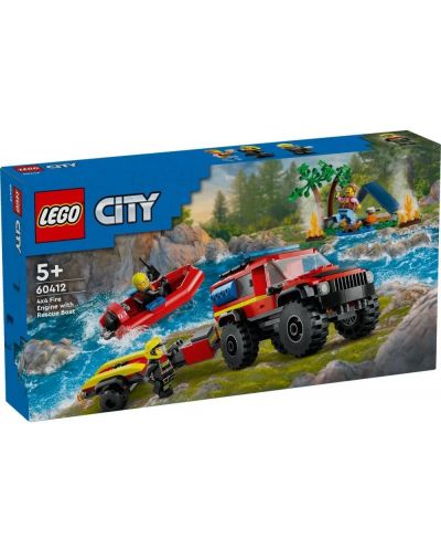 Constructor LEGO City - Camion de pompieri 4 x 4 cu barca de salvare (60412) - 1