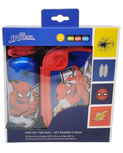Set sticlă și cutie de mâncare Disney - Spider-Man, albastru - 1