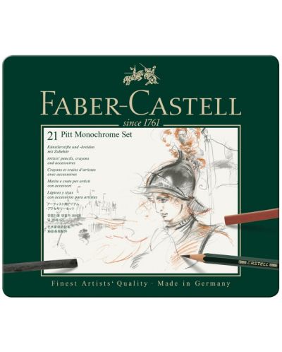 Set de creioane Faber-Castell Pitt Monochrome - 21 de bucăți, în cutie metalică - 1