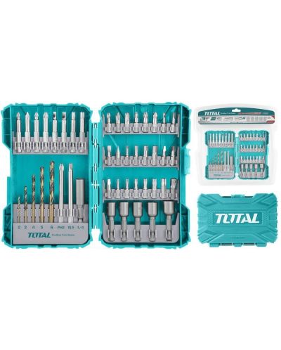 Set de biți și burghie TOTAL - Industrial, 45 piese - 2