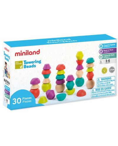 Miniland Set de mucegaiuri de stivuire din lemn - Towering Beads  - 6