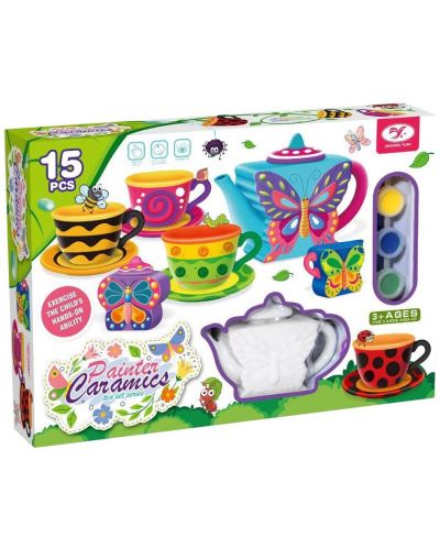 Set de colorat Felyx Toys - Set de ceai din ceramică, Fluturi, 15 piese - 1