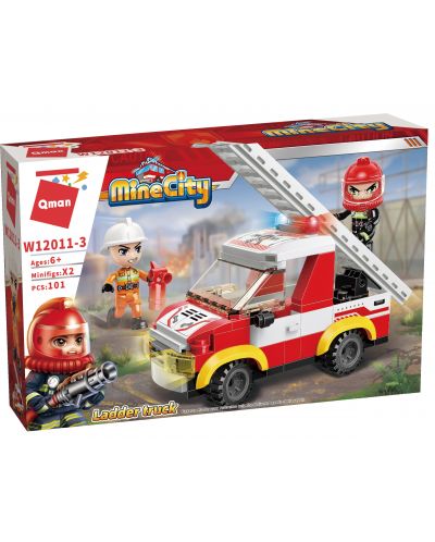 Set constructie Qman Mine City - Camion de pompieri cu scara - 1
