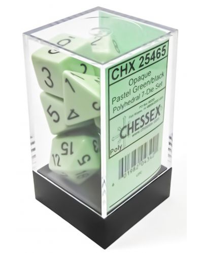 Set zaruri Chessex Opaque Pastel - Green/black Polyhedral, 7 bucati - 1