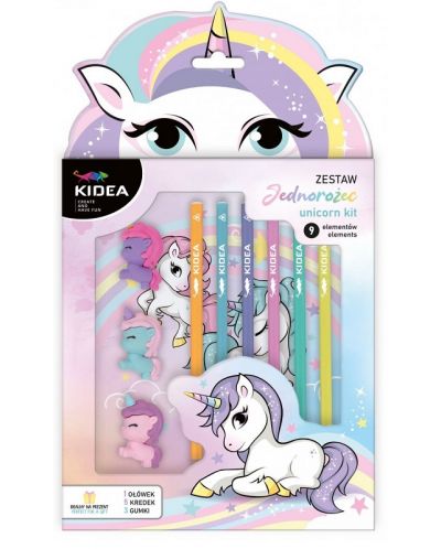 Set de creioane colorate Kidea - Unicorn, cu gumă de șters - 1