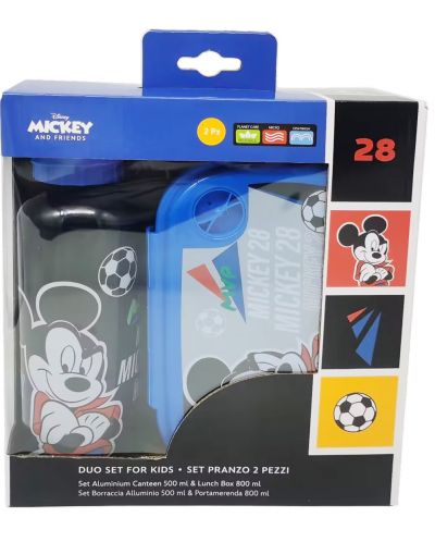 Set sticlă și cutie de mâncare Disney - Mickey Mouse, albastru - 2