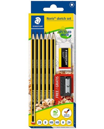 Set de creioane Staedtler Noris 120 - 6 piese, cu radiera si ascutitoare - 1