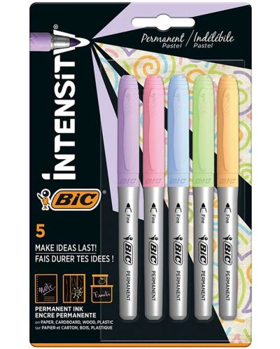 Set markere permanente BIC - Intensity, 1.8 mm, 5 culori pastel - 1