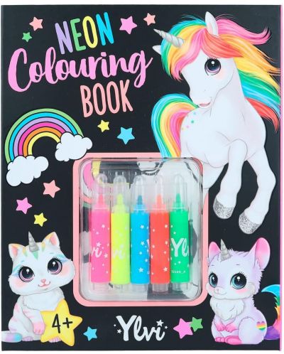 Set de cărți de colorat Depesche Top Model Ylvi Neon - Cu 5 culori de stilouri de fetru - 1
