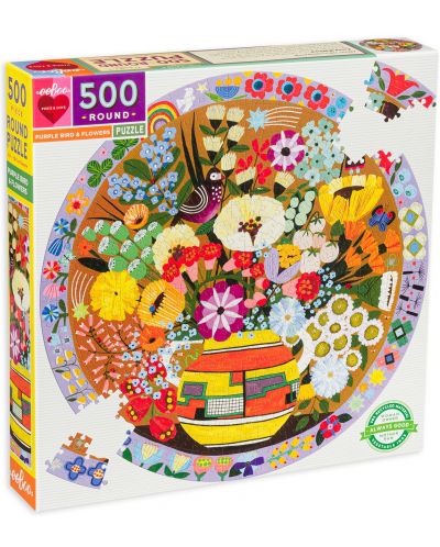 Puzzle rotund eeBoo din 500 de piese - Flori și păsări - 1