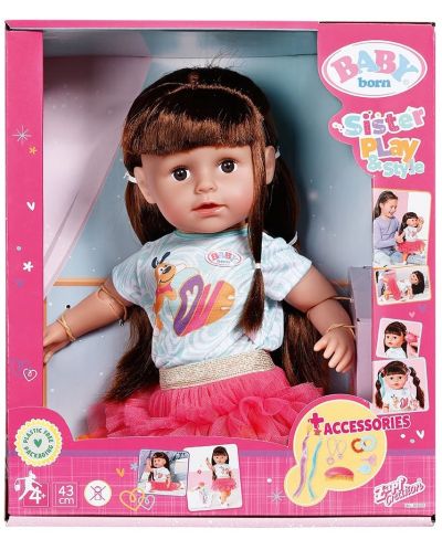 PuPu Păpușă Zapf Creation - Baby Born, cu păr castaniu și accesorii, 43